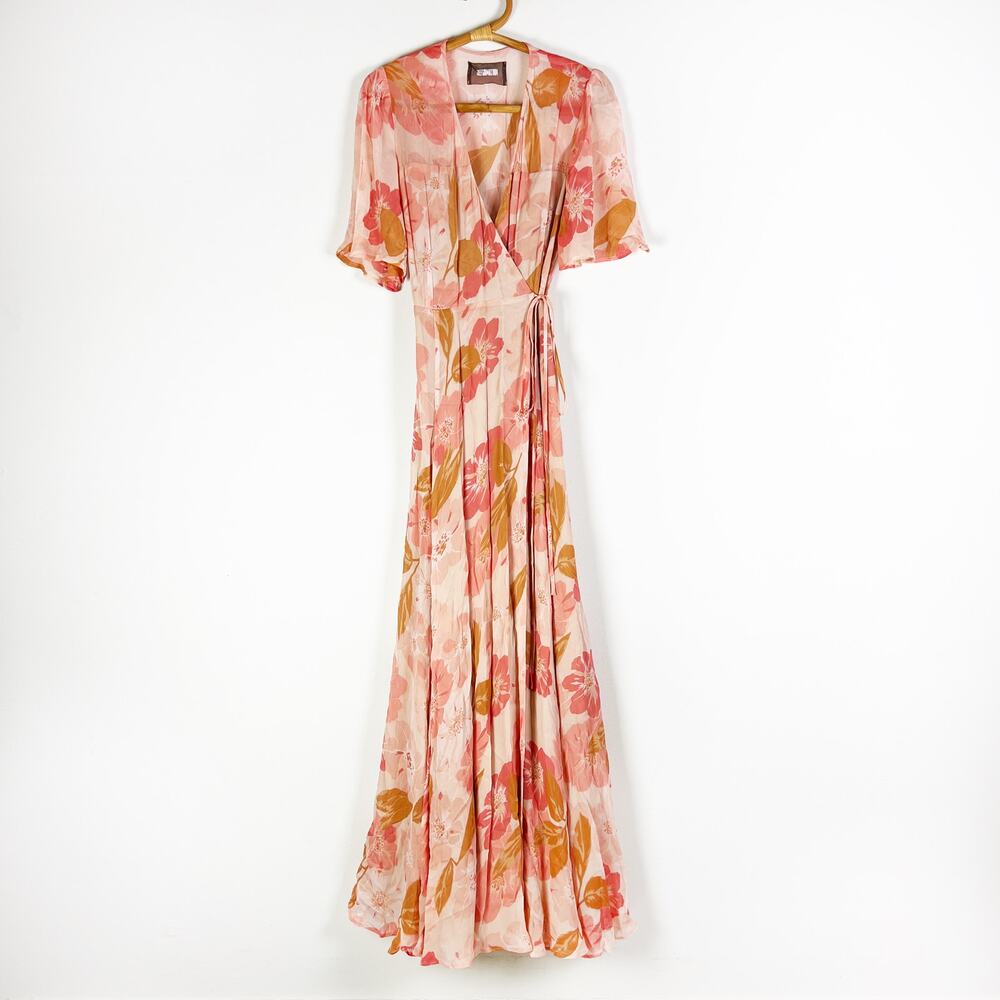 Reformation Pink floral maxi wrap short sleeve dress Julienne Size Medium - Picture 4 of 9